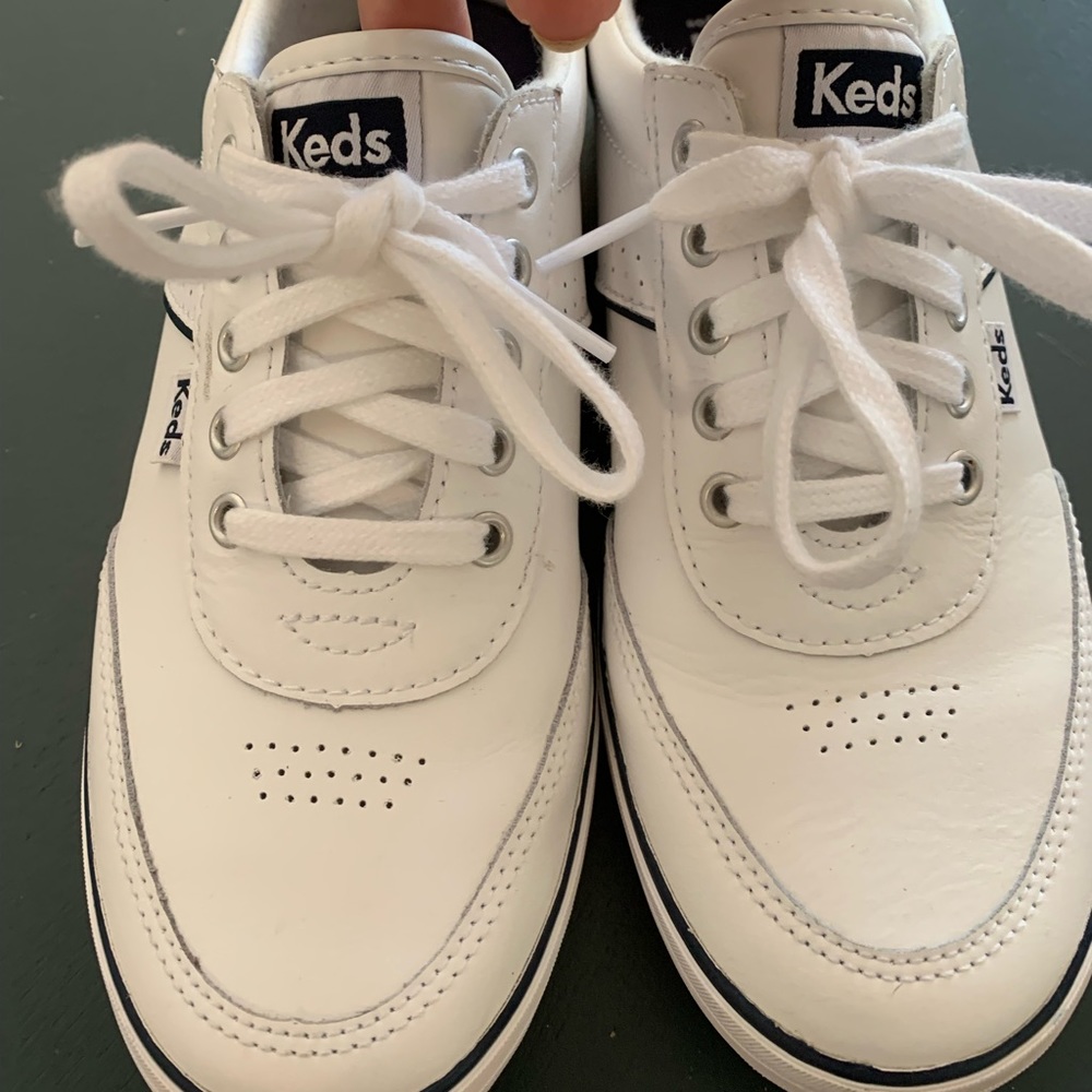 Keds, white leather, 8.5, in like new condition.